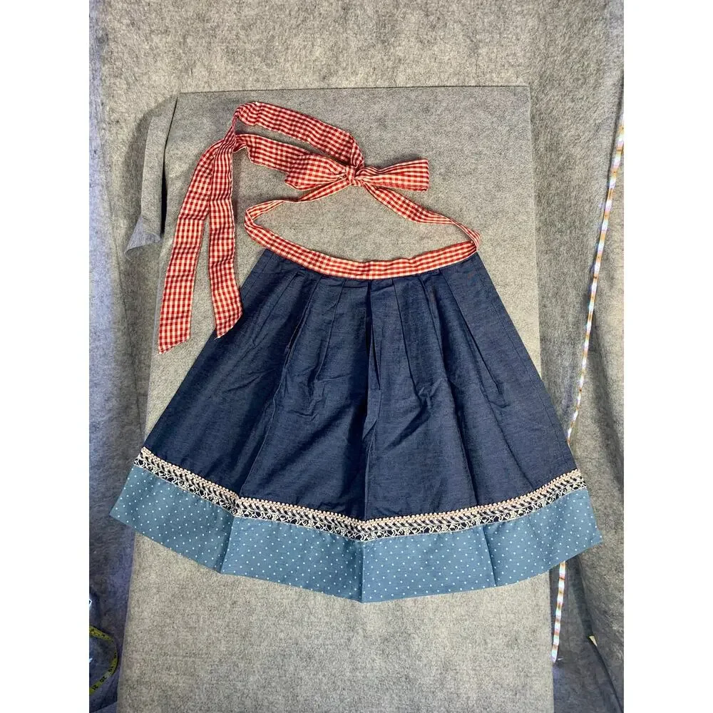 Vintage Handmade 4th of July Apron, Pleated, Red White and Blue Denim Farmcore